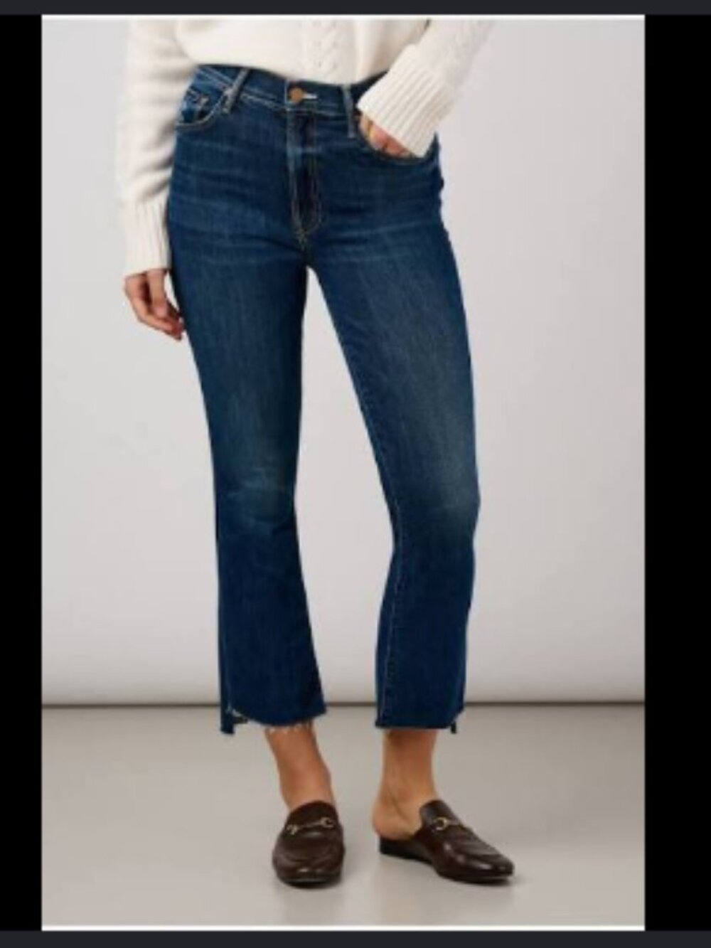 Mother Insider Crop Step Fray Jeans Teaming Up Crop Ankle Dark Wash Raw Hem 30